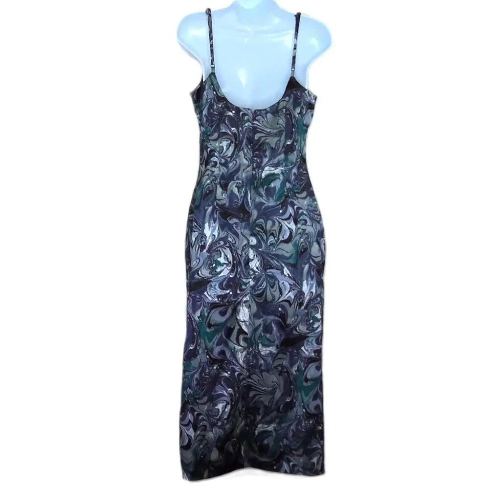 New Abercrombie & Fitch Dress Marbled Floral Blue Watercolor Midi Stretch NWT  M